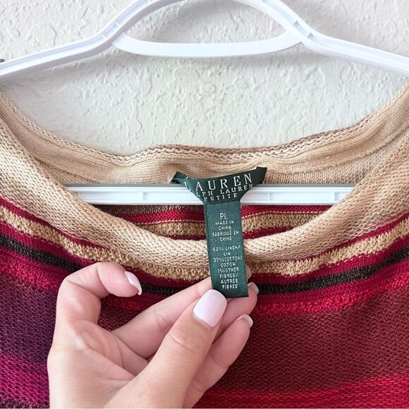 Lauren Ralph Lauren Sleeveless Sweater Tank Top Size PL Linen Striped Women’s - Picture 3 of 5